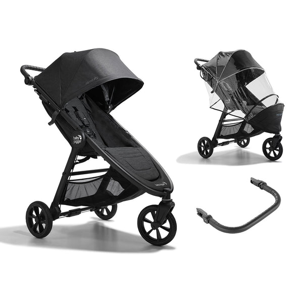 Baby Jogger City Mini GT2 in Opulent Black with Weather Shield + Belly Bar